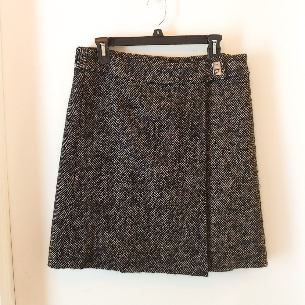 Michael Kors Wrap Wool Blend Tweed A Line Skirt